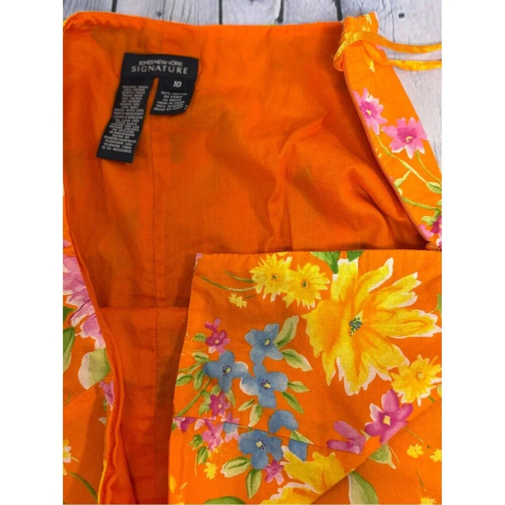 Jones New York Signature Orange Pink Floral Cottagecore Coastal Casual Skirt 10